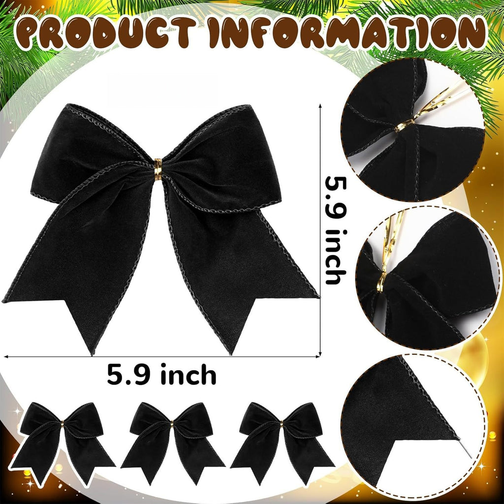 Velvet Ribbon Christmas Tree Bow Decorations - Black