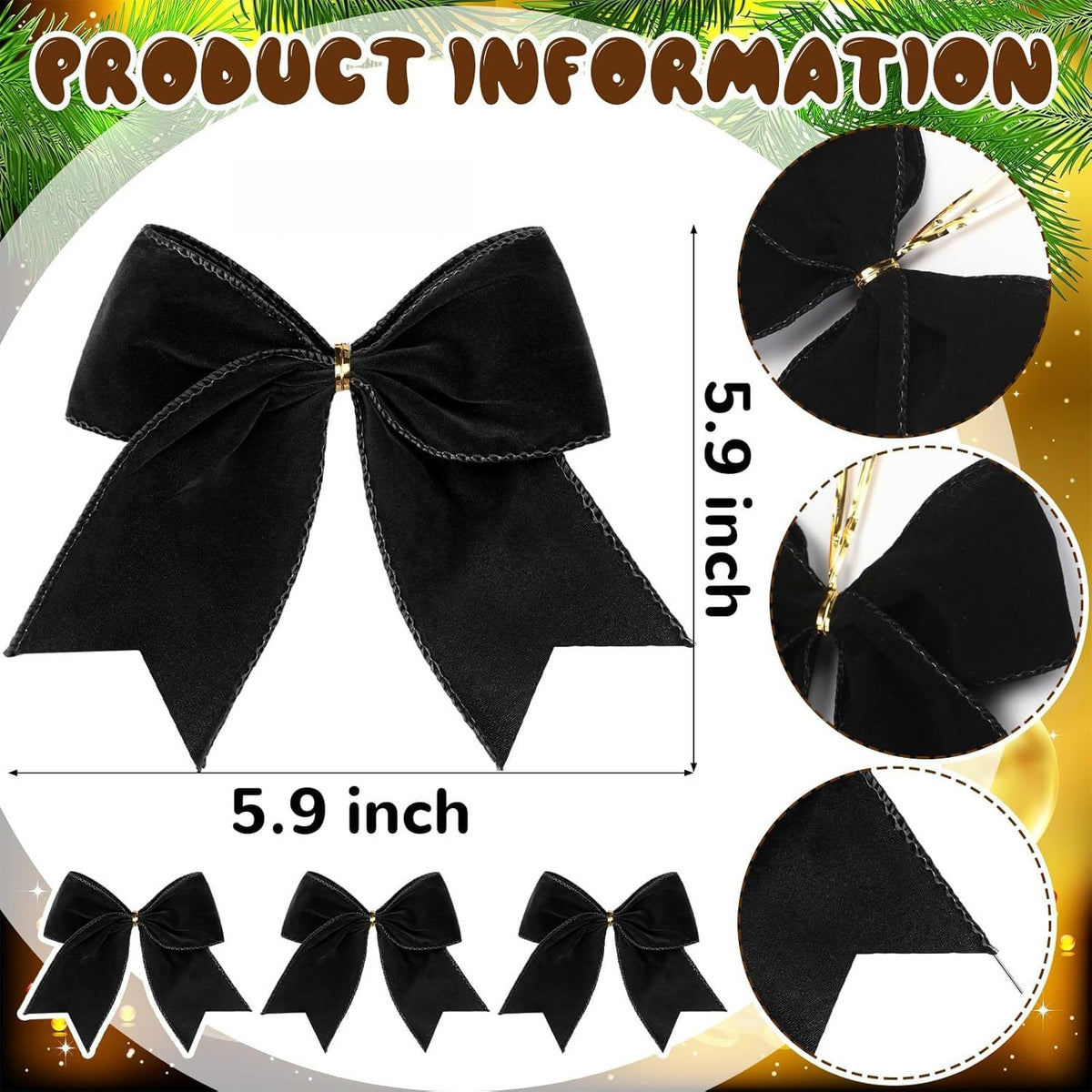Velvet Ribbon Christmas Tree Bow Decorations - Black