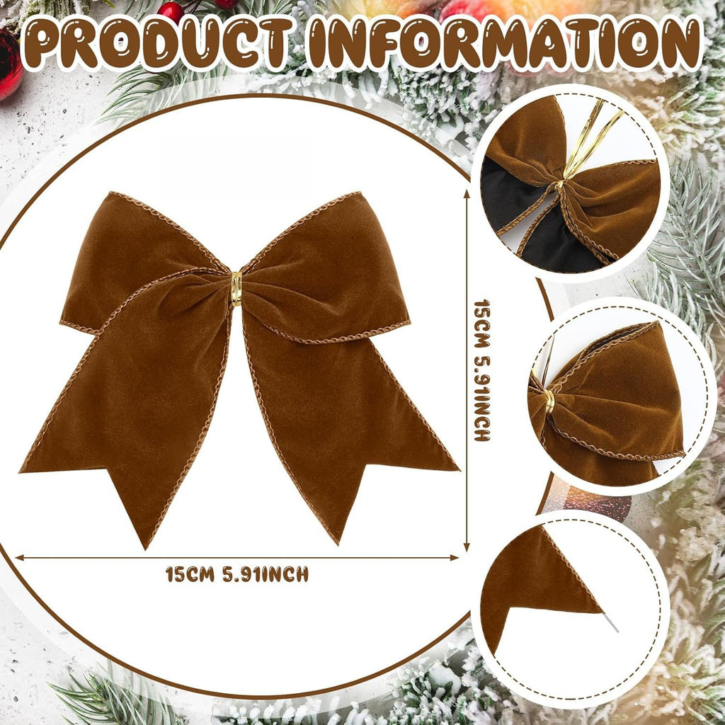 Velvet Ribbon Christmas Tree Bow Decorations - Brown