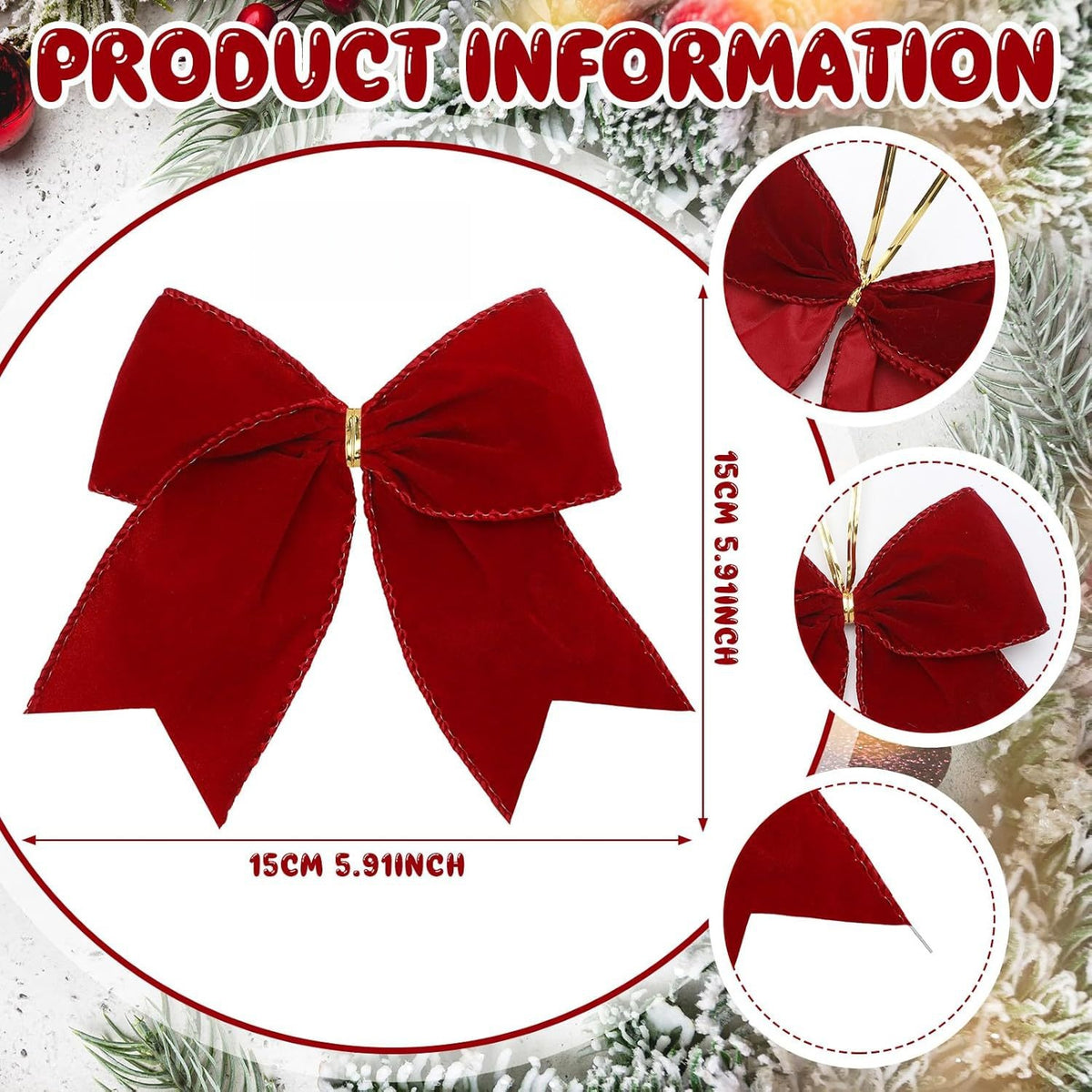 Velvet Ribbon Christmas Tree Bow Decorations - Burgundy