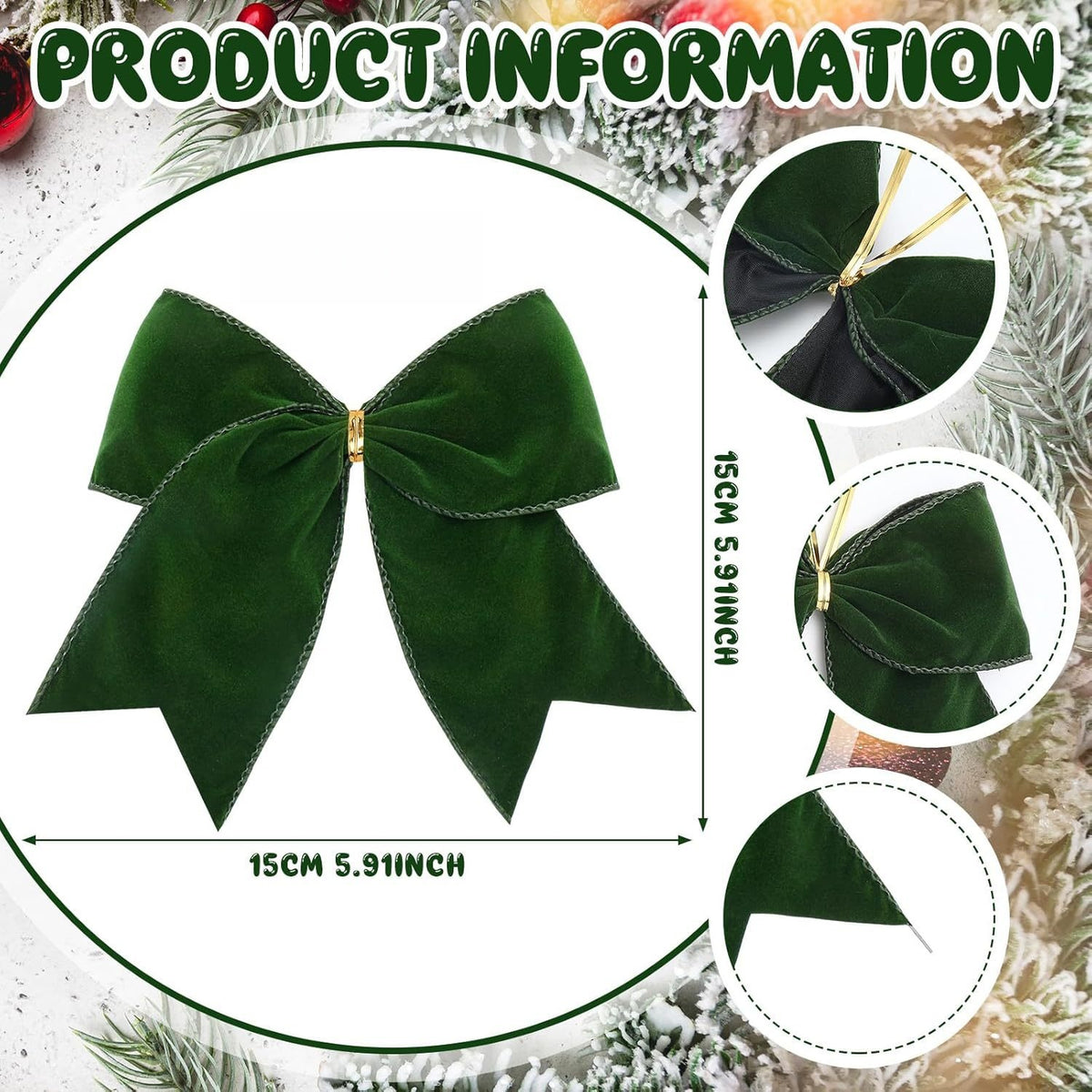 Velvet Ribbon Christmas Tree Bow Decorations - Green