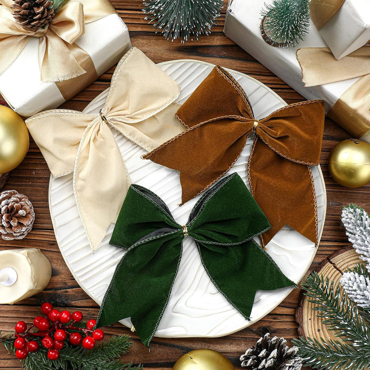 Velvet Ribbon Christmas Tree Bow Decorations - view 1