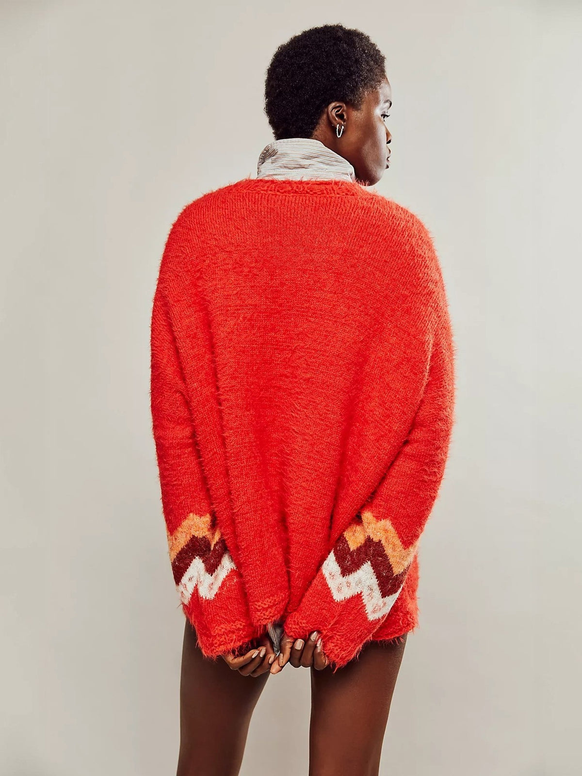 Peach Graphic Fuzzy Oversized Knit Sweater - Orange - 3