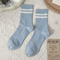 Double Stripe Ribbed Sports Crew Socks - Blue