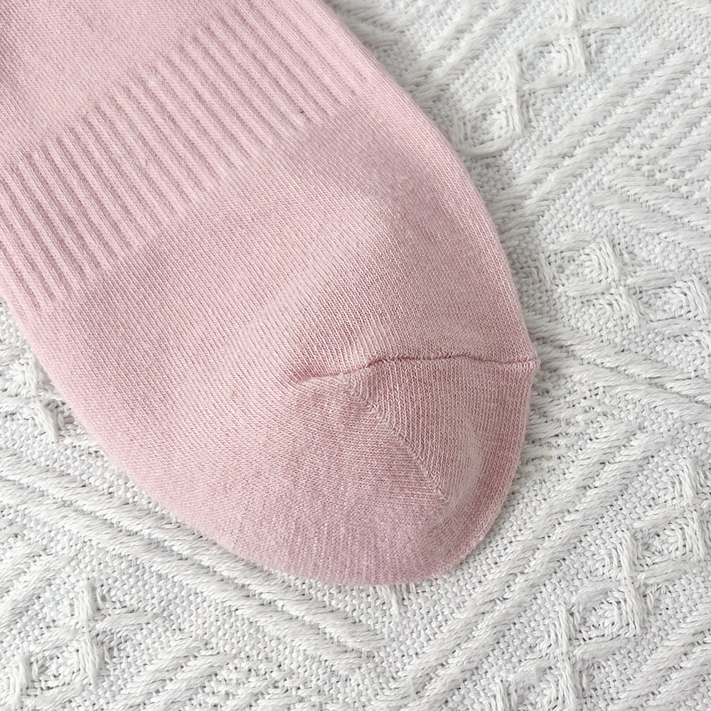 Double Stripe Ribbed Sports Crew Socks - Pink - 4