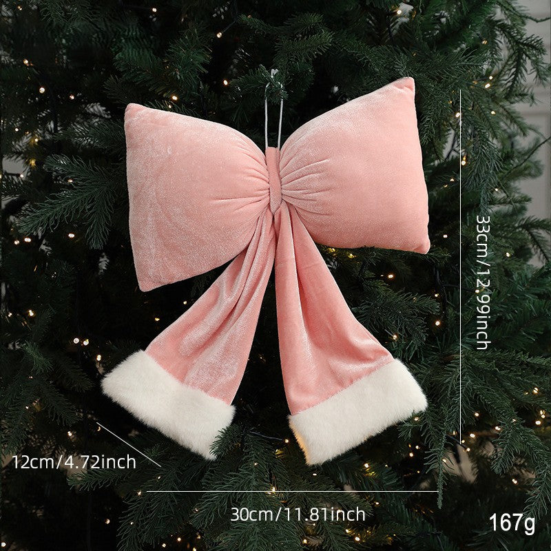 Coquette Plush Christmas Bow with Faux Fur Trim - L-Pink