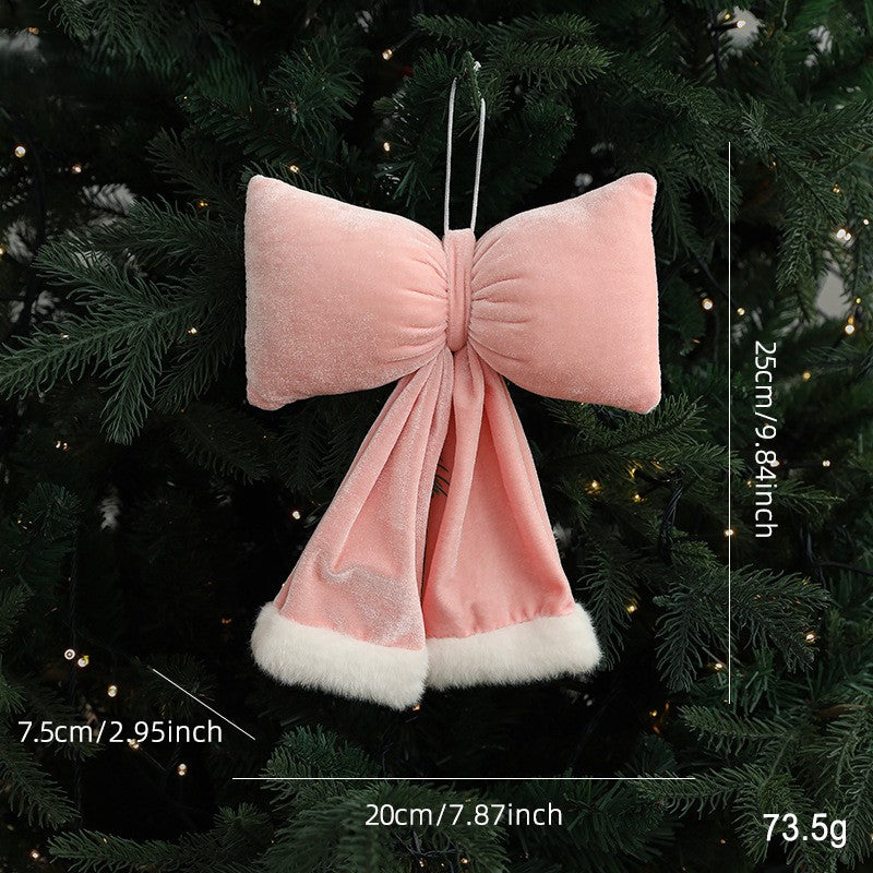 Coquette Plush Christmas Bow with Faux Fur Trim - M-Pink