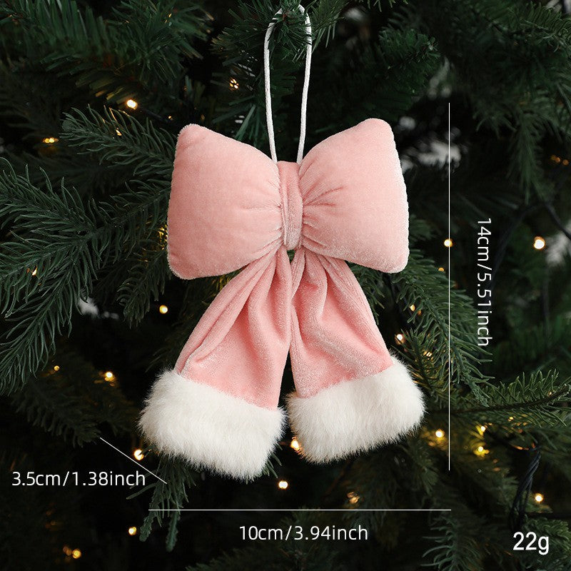 Coquette Plush Christmas Bow with Faux Fur Trim - S-Pink