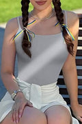 Ribbed Knit Scoop Neck Cami Bodysuit - Ash