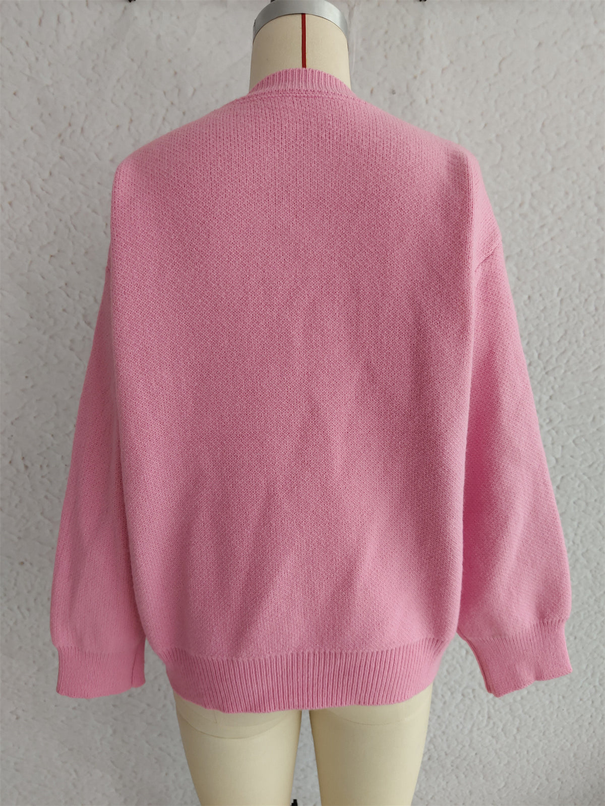 Oversized Bow Jacquard Crew Neck Sweater - Pink - 1
