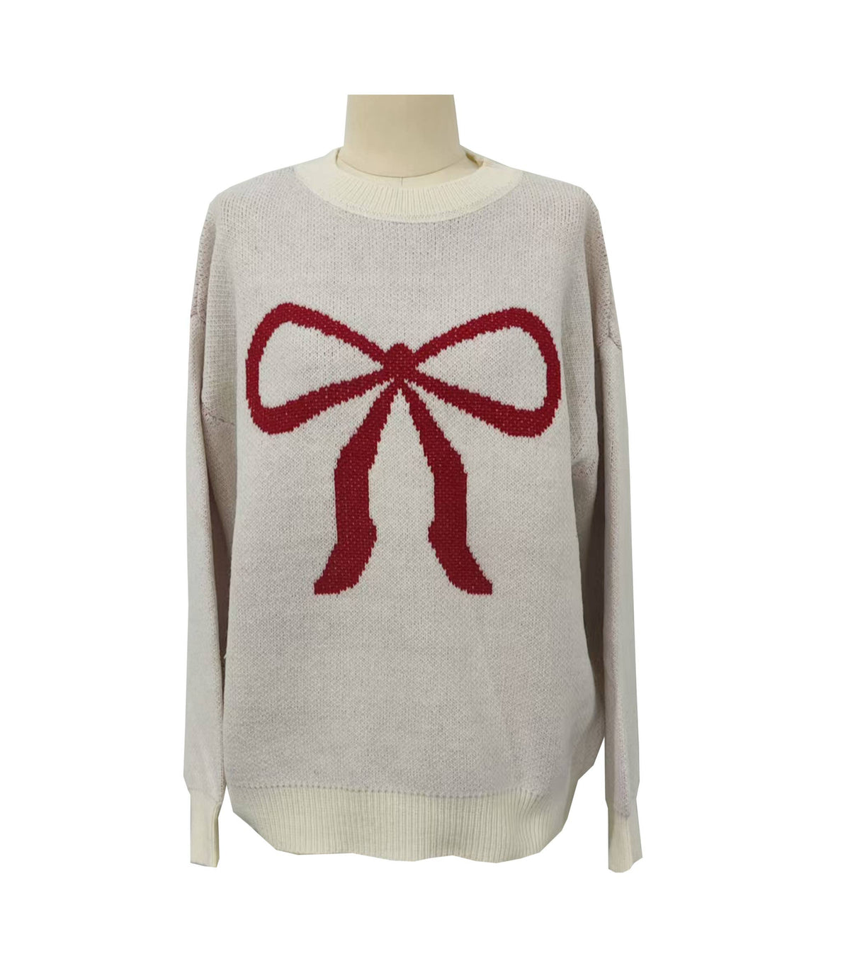 Oversized Bow Jacquard Crew Neck Sweater