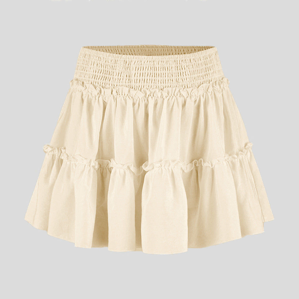 Smocked Waist Ruffle Tiered Mini Skirt - Beige