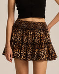 Smocked Waist Ruffle Tiered Mini Skirt - Leopard