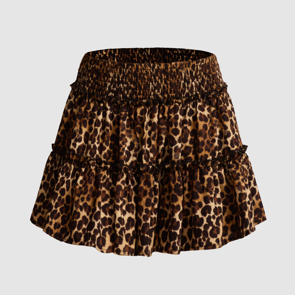 Smocked Waist Ruffle Tiered Mini Skirt - Leopard - 1