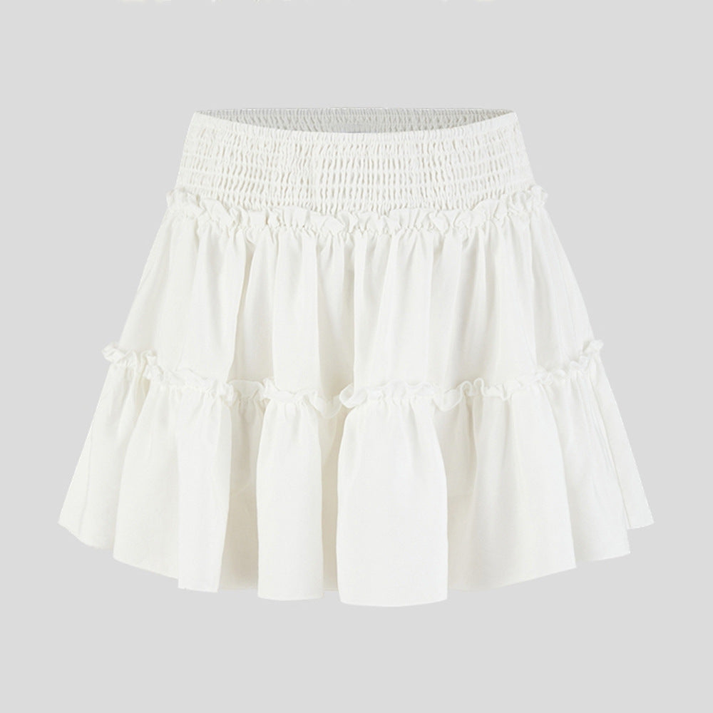 Smocked Waist Ruffle Tiered Mini Skirt - White