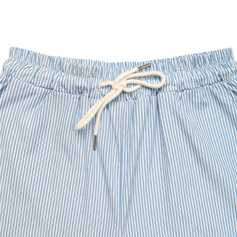 Striped Drawstring Wide Leg Cargo Pants - Blue - 4