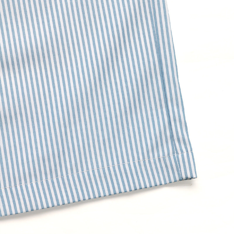 Striped Drawstring Wide Leg Cargo Pants - Blue - 6