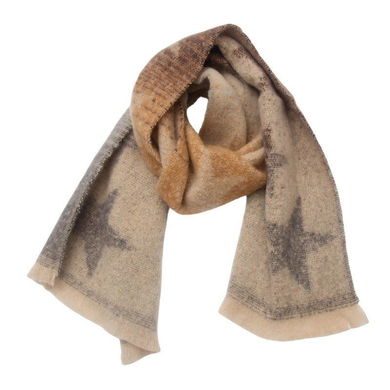 Ombre Star Motif Brushed Scarf - NO-1