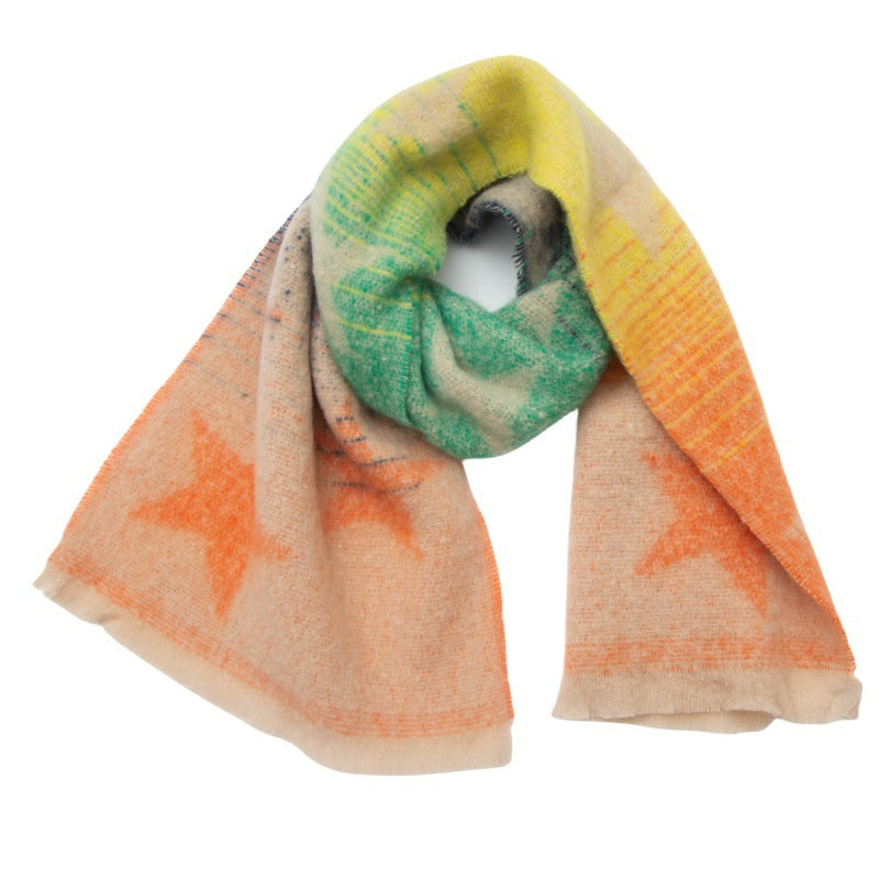 Ombre Star Motif Brushed Scarf - NO-2