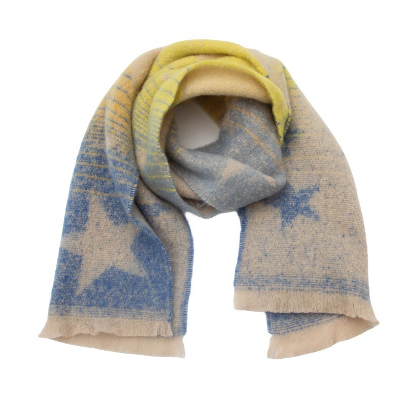 Ombre Star Motif Brushed Scarf - NO-3