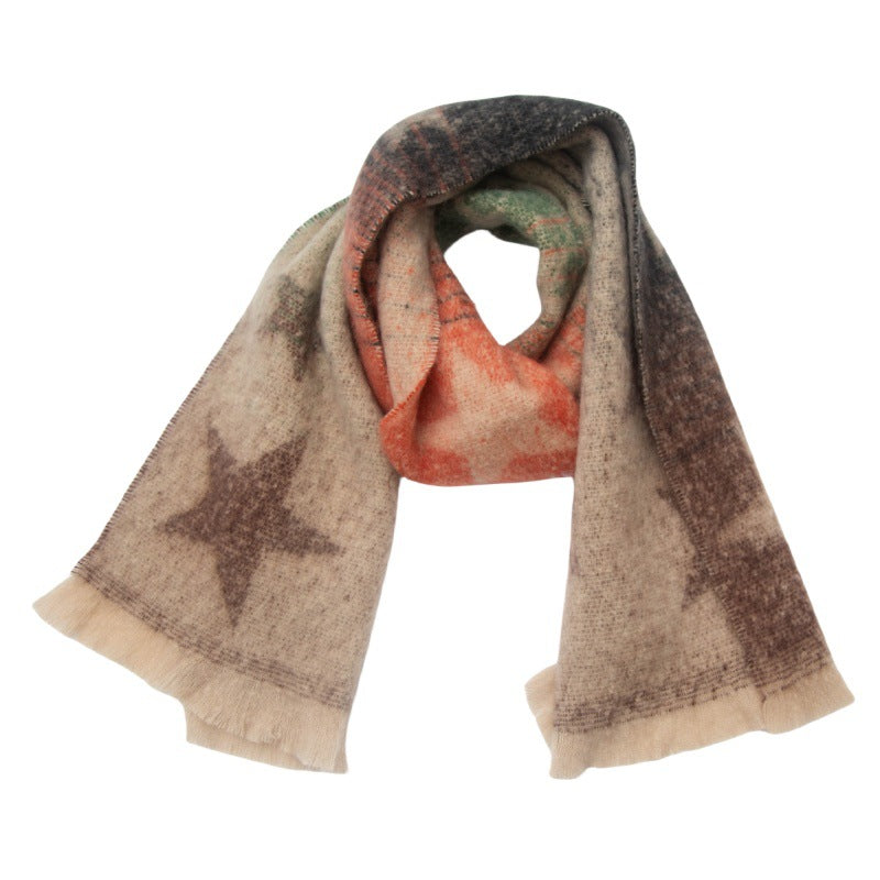 Ombre Star Motif Brushed Scarf - NO-7