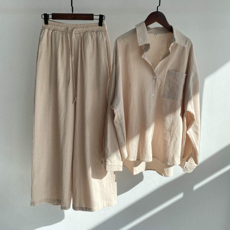 Button Down Shirt and Trouser Lounge Set - Apricot