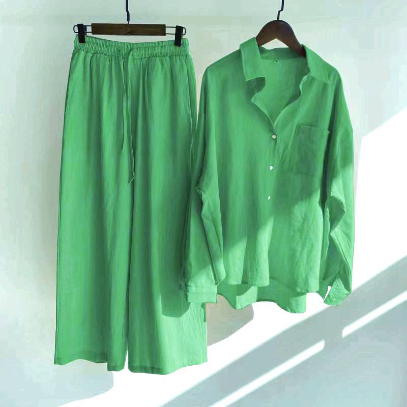 Button Down Shirt and Trouser Lounge Set - BrightGreen
