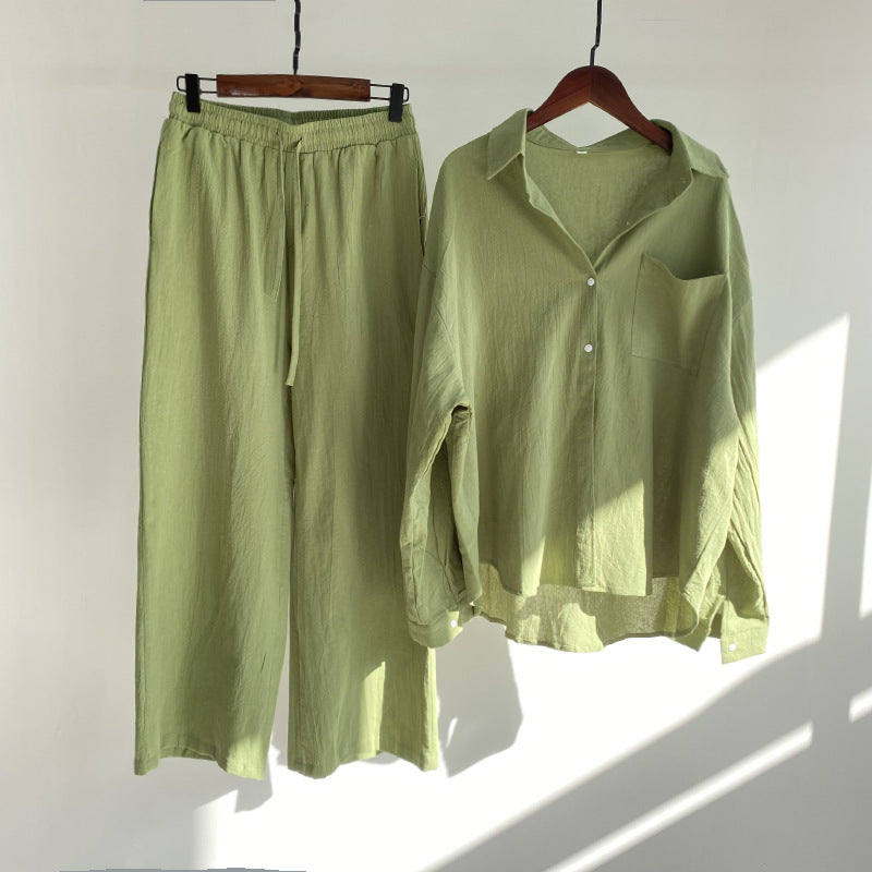 Button Down Shirt and Trouser Lounge Set - GrassGreen