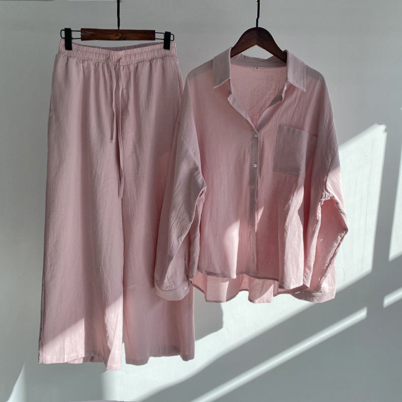 Button Down Shirt and Trouser Lounge Set - Pink