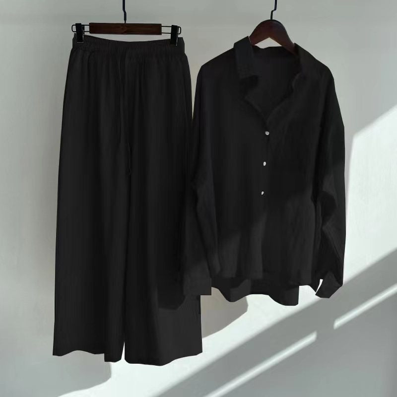 Button Down Shirt and Trouser Lounge Set - black