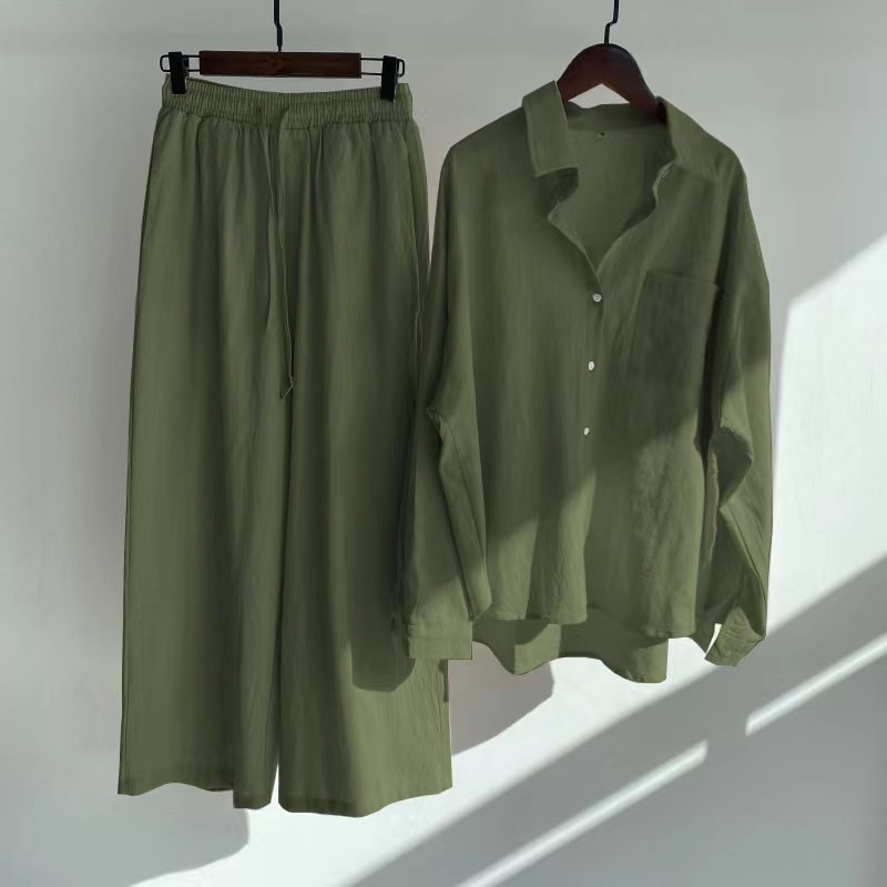 Button Down Shirt and Trouser Lounge Set - green