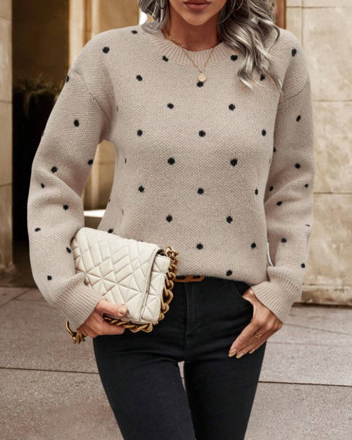 Allover Dot Jacquard Drop Shoulder Knit Sweater - Khaki