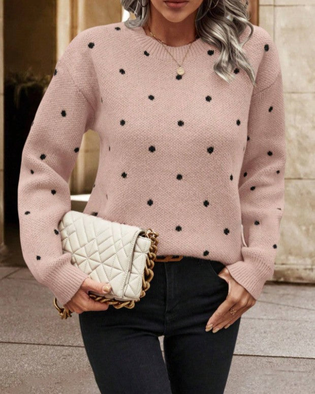 Allover Dot Jacquard Drop Shoulder Knit Sweater - Pink