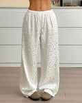 Leopard Jacquard High Waist Wide Leg Pants - White