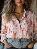 Lobster Print Long Sleeve Button Down Shirt - Lobster