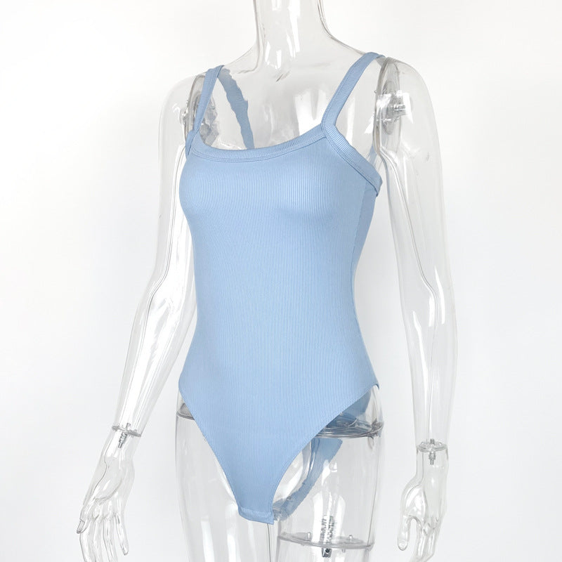 Seamless Square Neck Tank Bodysuit - Blue - 2