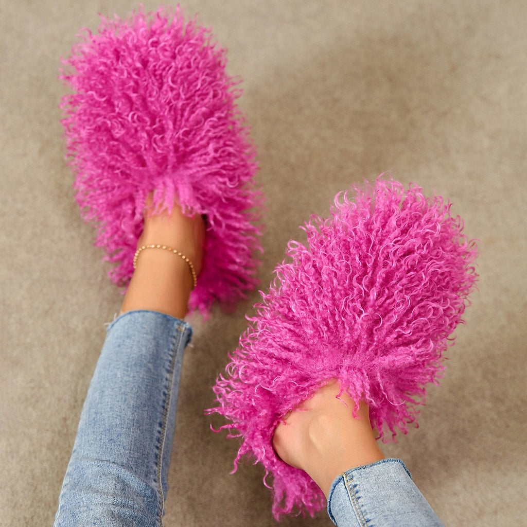 Curly Faux Fur Closed Toe Slippers