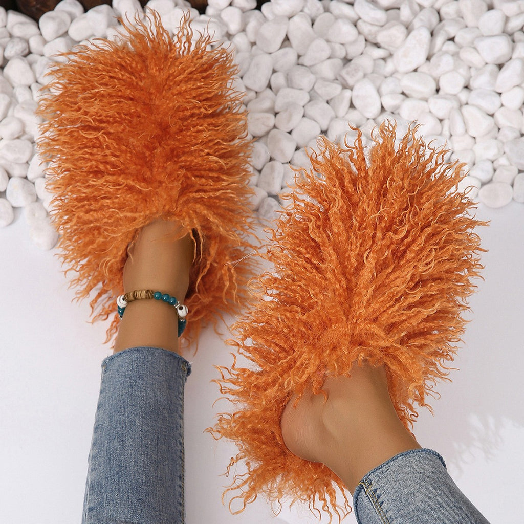 Curly Faux Fur Closed Toe Slippers