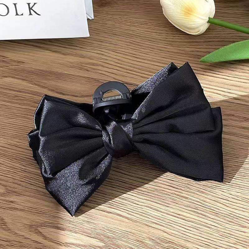 Double Sided Satin Bow Hair Claw - Black