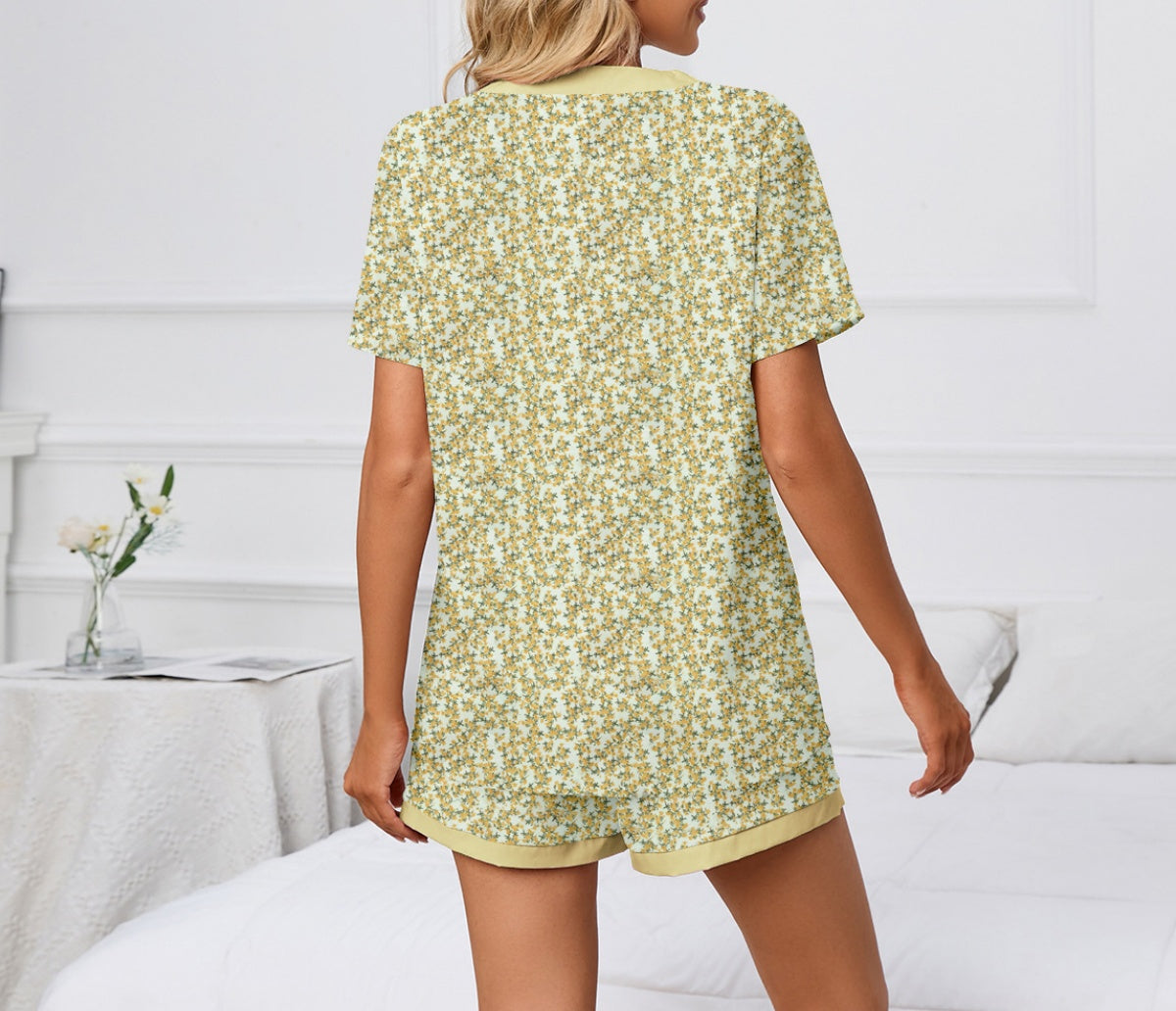 Ditsy Print Short Sleeve Pajama Set