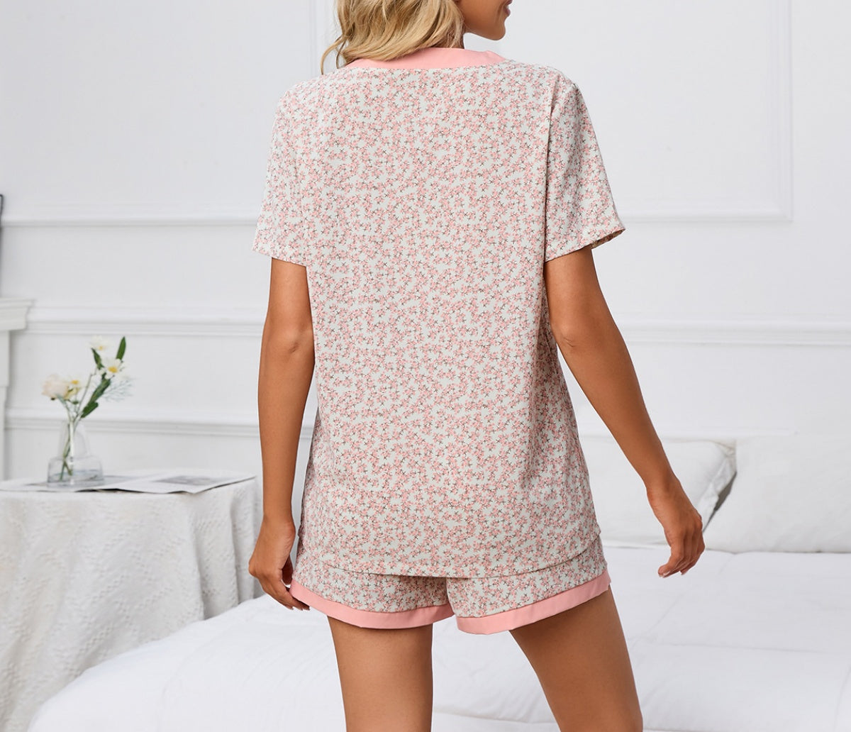 Ditsy Print Short Sleeve Pajama Set - view 4