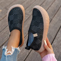 Checkered Breathable Knit Slip-On Platform Sneakers - Black
