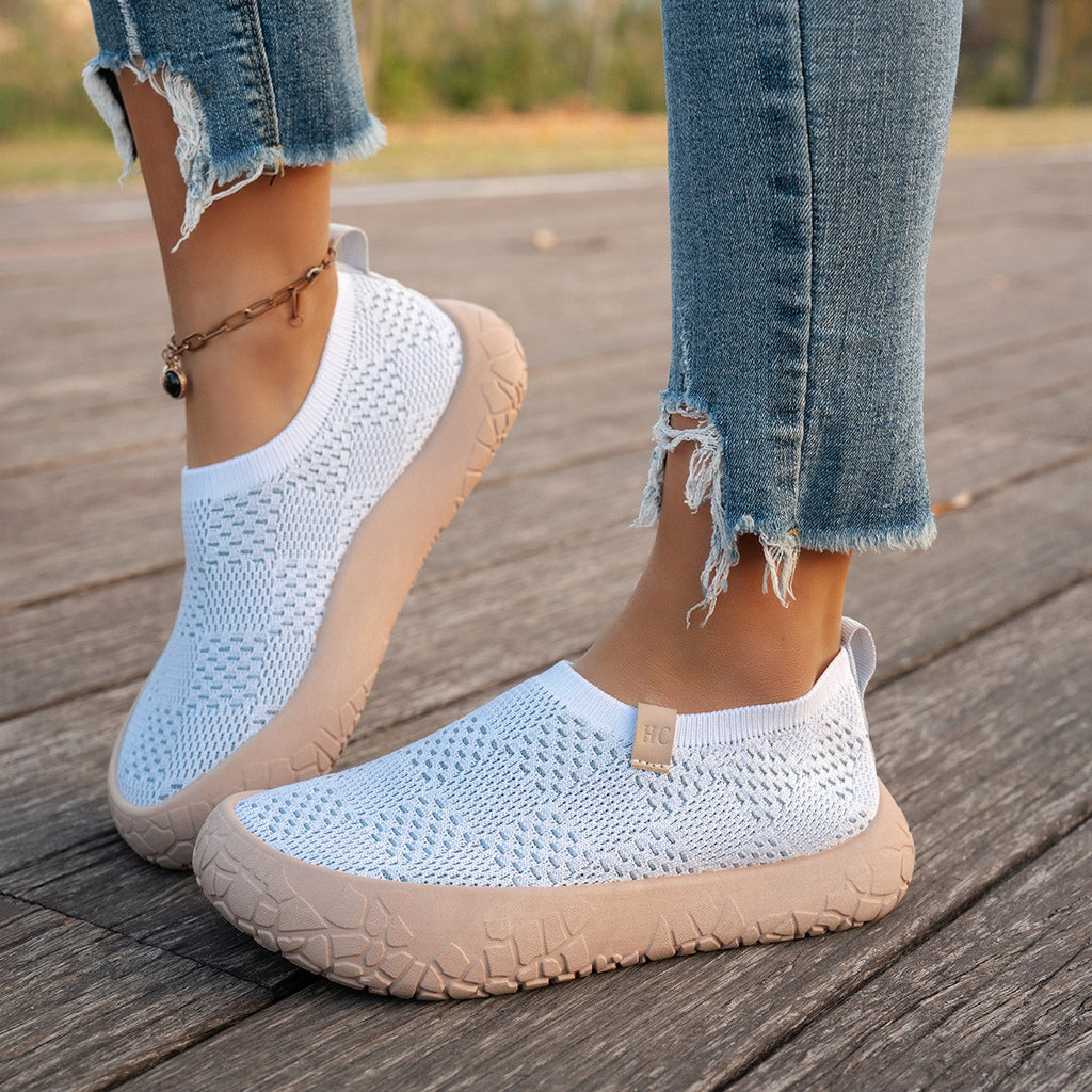 Checkered Breathable Knit Slip-On Platform Sneakers