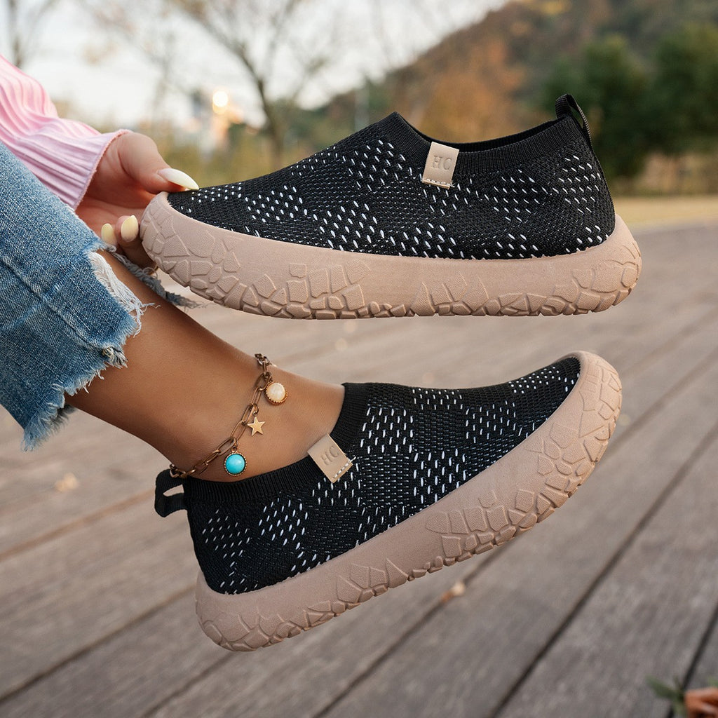 Checkered Breathable Knit Slip-On Platform Sneakers