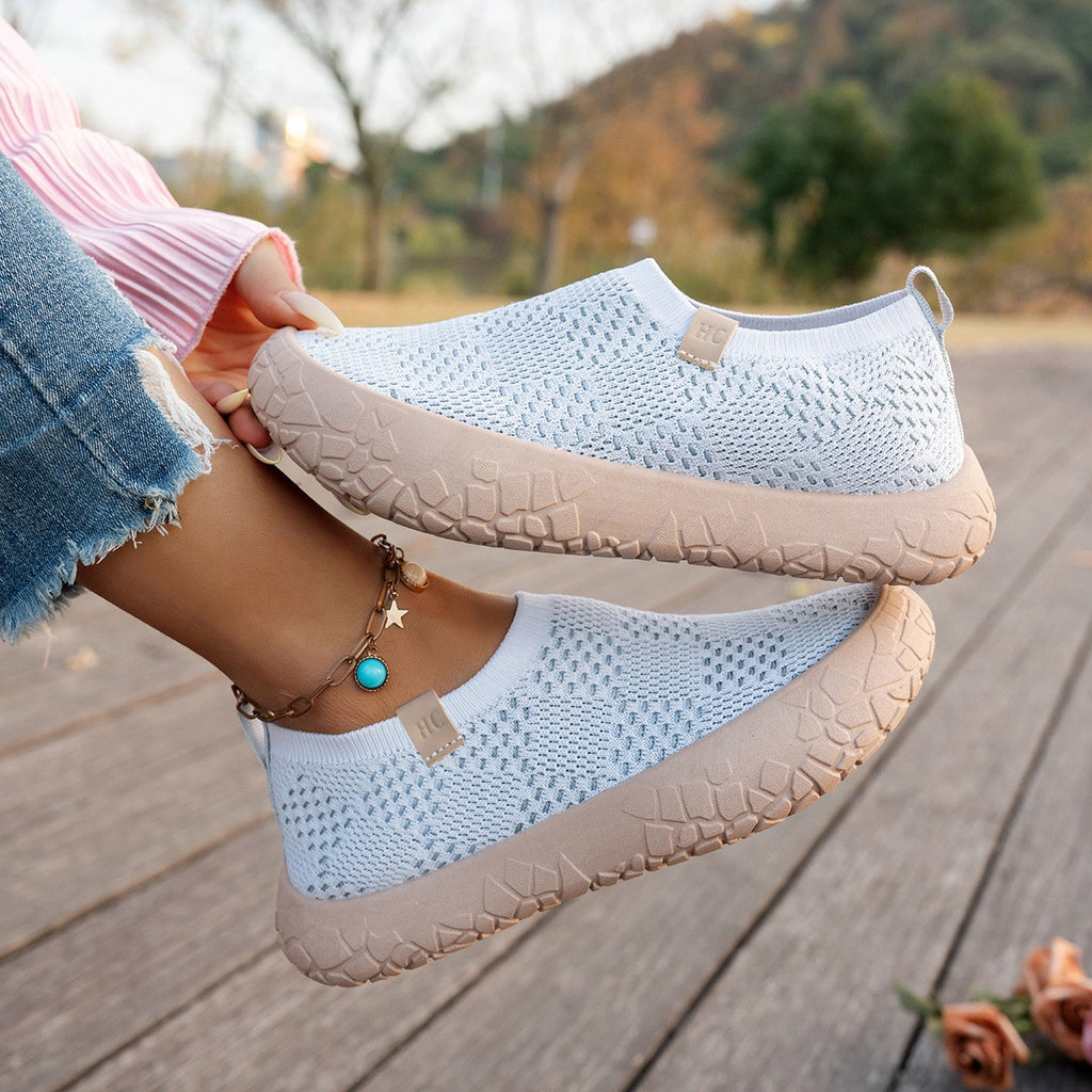 Checkered Breathable Knit Slip-On Platform Sneakers