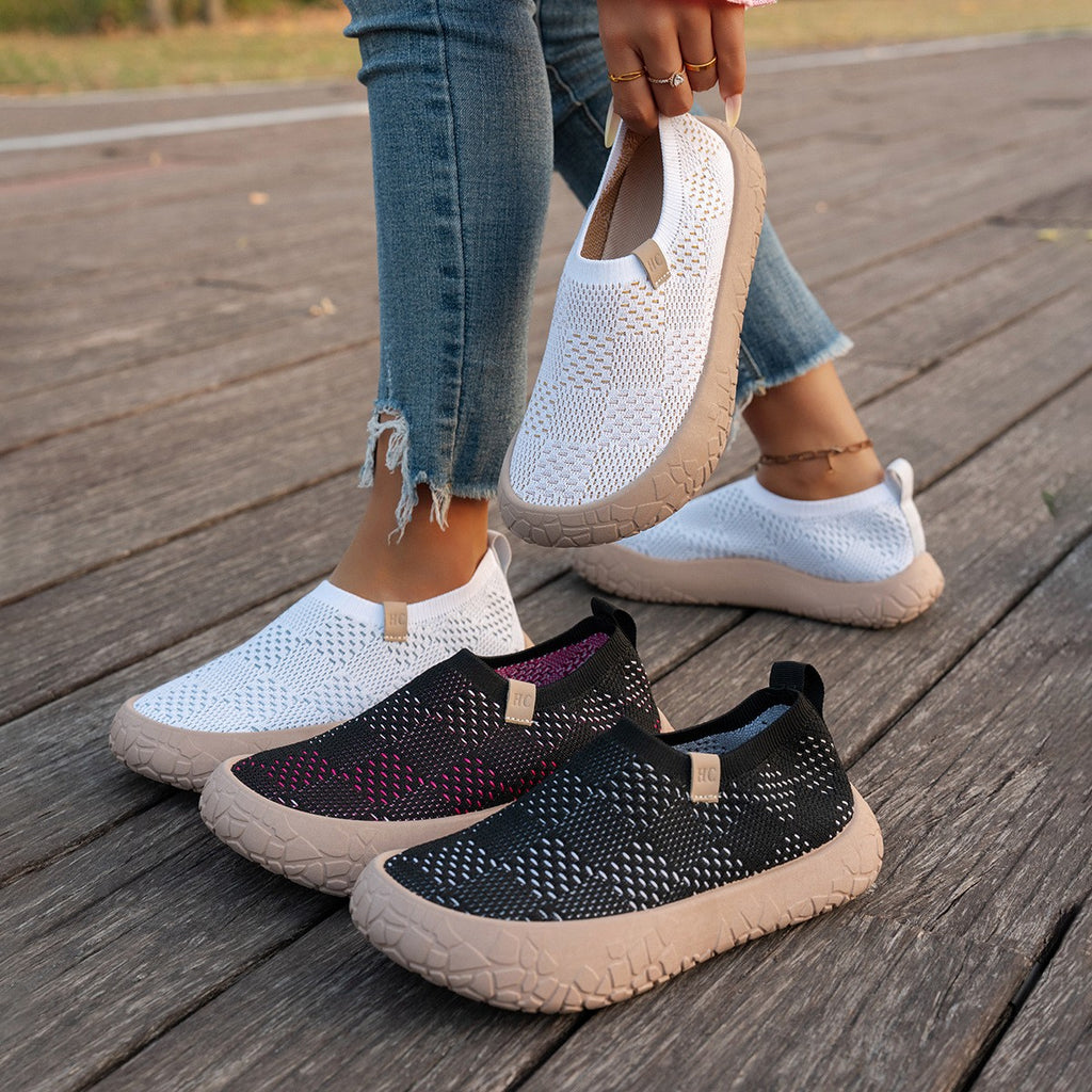 Checkered Breathable Knit Slip-On Platform Sneakers
