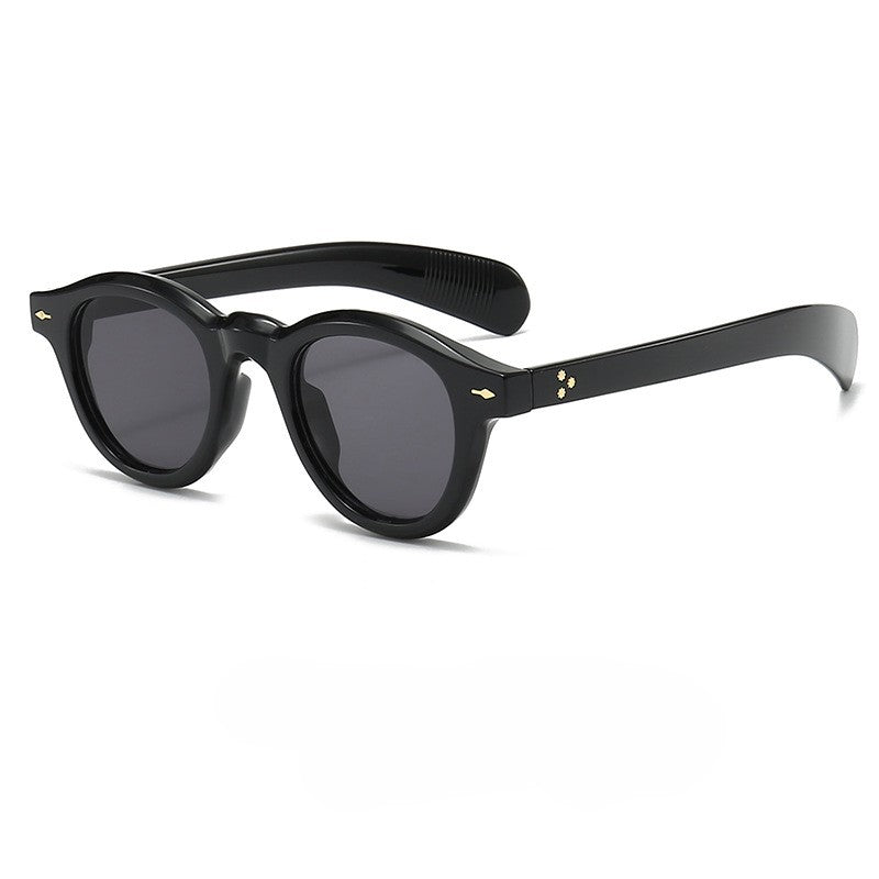 Round Retro Sunglasses With Rivet Detail - Color_01