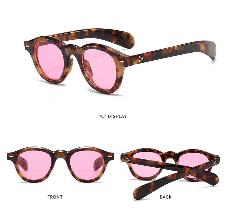 Round Retro Sunglasses With Rivet Detail - view 1