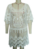 Crochet Lace Scalloped Beach Cover Up - White
