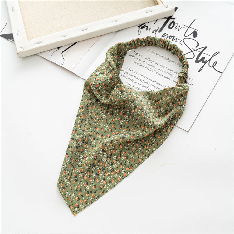 Small Floral Kerchief Elastic Headband - Green